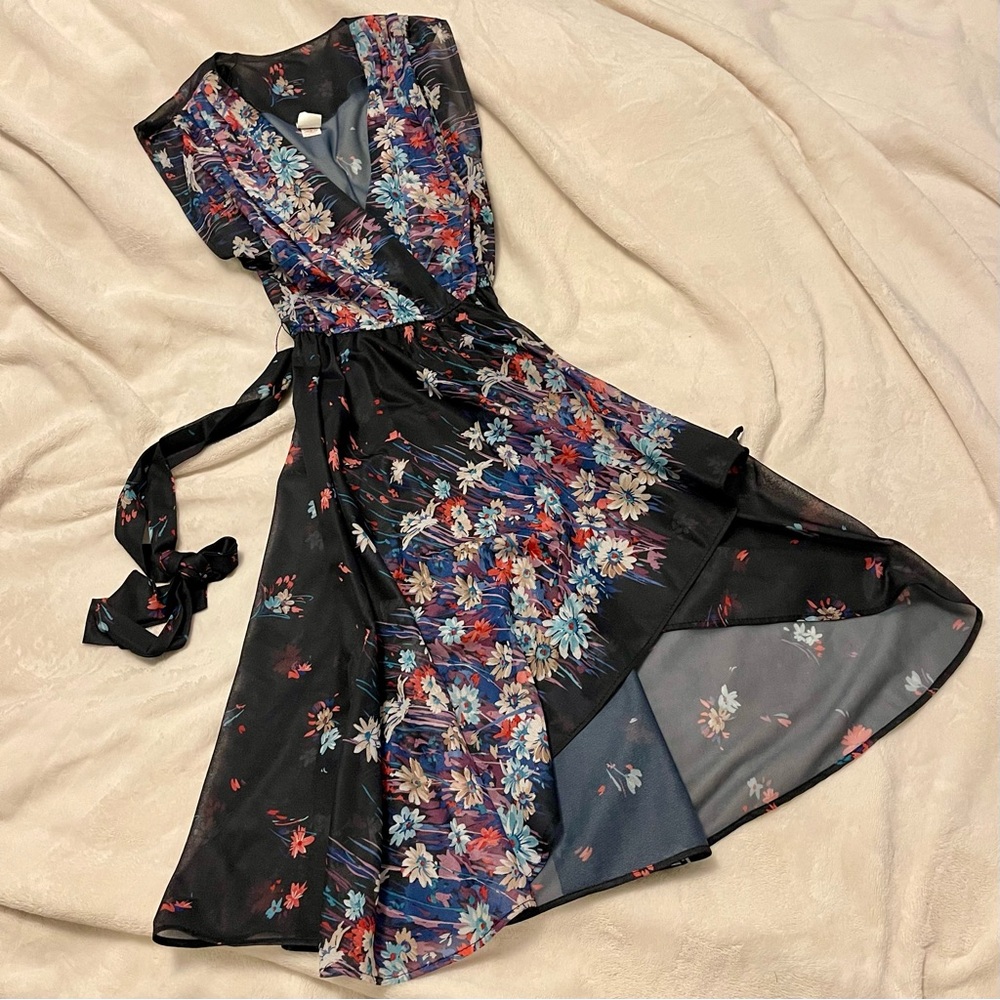 VTG 90s Floral High Low Wrap Dress ILGWU Made in USA Size 5 (Fits XS)